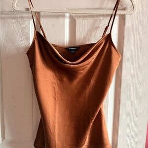 Express Copper-Brown Cowl Neck Satin Camisole